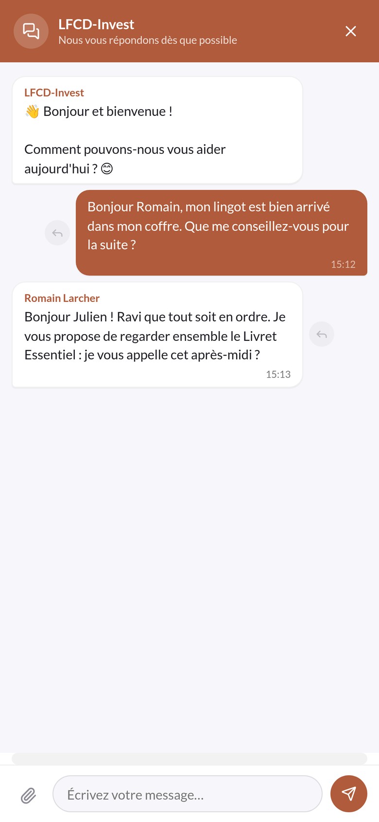 Messagerie avec le conseiller sur mobile